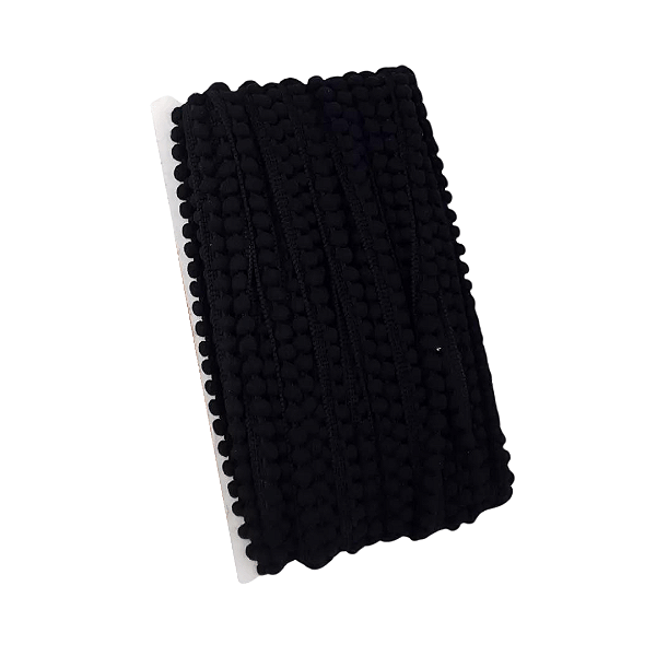 Fita Mini Pompom 10mm | 1 Metro Cor: Preto