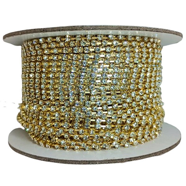 Corrente de Strass SS12 Ouro/Cristal | 50cm