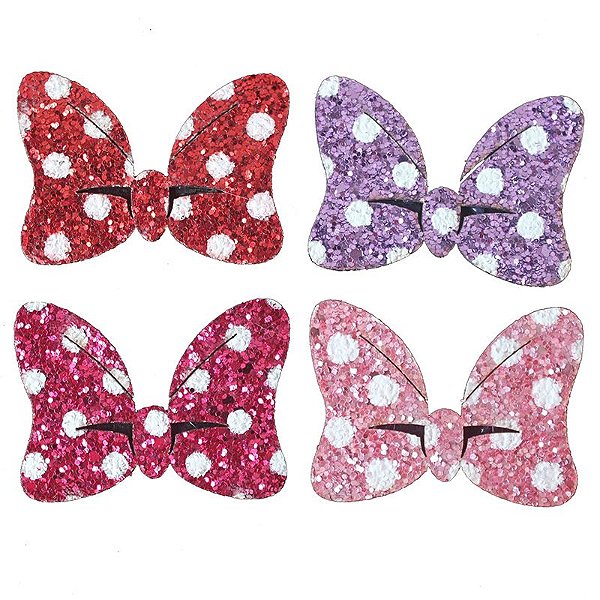 Aplique Laço Minnie Flocado Com Bolinhas 4,3 cm x 6 cm