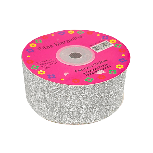 Fita Lonita com Glitter Fino 40mm | 1 Metro | Prata
