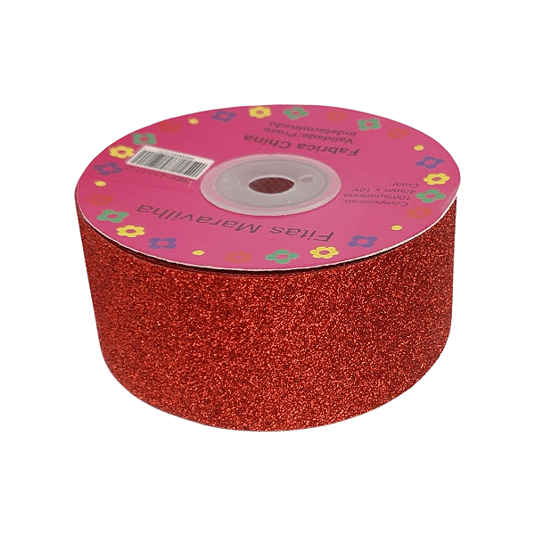 Fita Lonita com Glitter Fino 40mm | 1 Metro | Vermelho