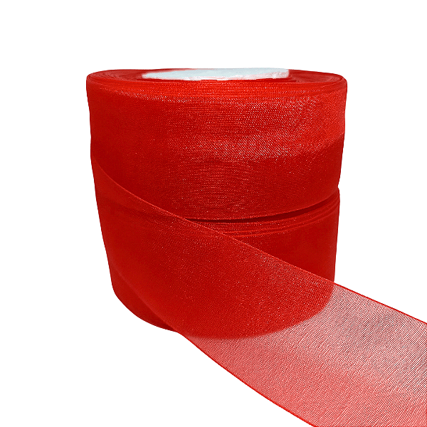 Fita Organza / Voal Nº9 38mm | 5 Metros | Cor: Vermelho
