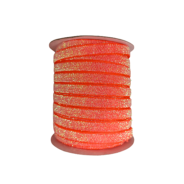 Fita Veludo Glitter Lurex Esponjada Yama | 10mm | 2 Metros | Cor: Laranja Candy