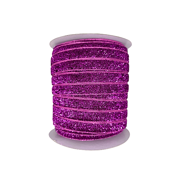 Fita Veludo Glitter Lurex Esponjada Yama | 10mm | 2 Metros | Cor: Pink