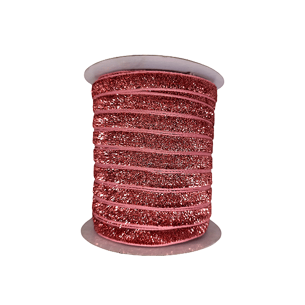 Fita Veludo Glitter Lurex Esponjada Yama | 10mm | 2 Metros | Cor: Rosa Médio