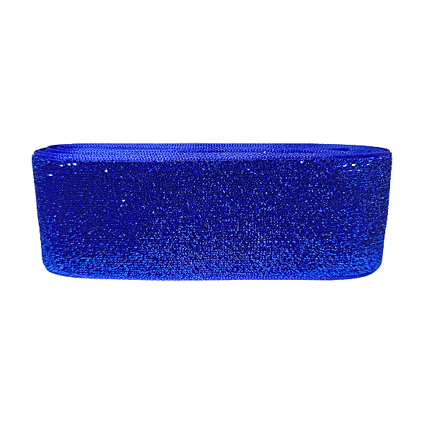 Fita Veludo Glitter Lurex Esponjada Yama | 38mm | 2 Metros | Cor: Azul Royal