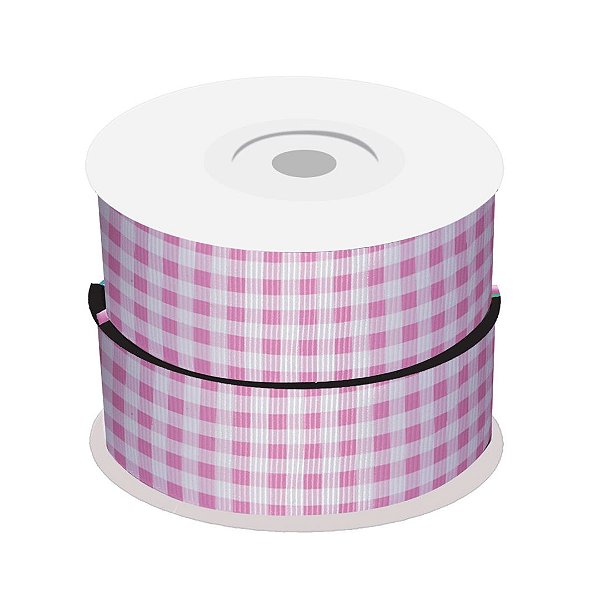 Fita de Gorgurão Xadrez Rosa | 38mm | 2 Metros