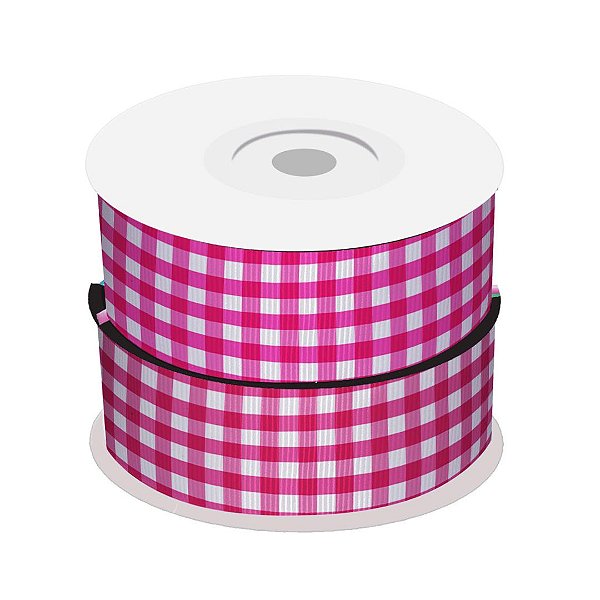 Fita de Gorgurão Xadrez Pink | 38mm | 2 Metros