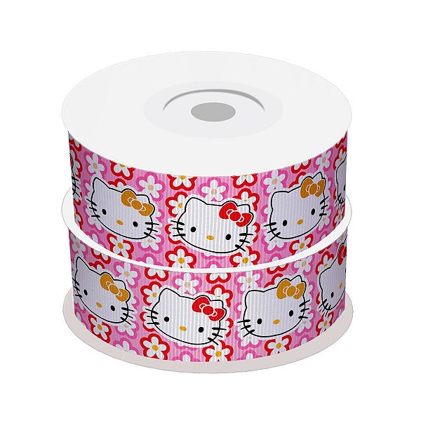 Fita de Gorgurão Estampada Hello Kitty | 38mm | 2 Metros