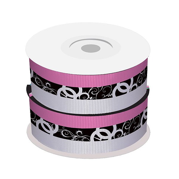 Fita de Gorgurão Listras Preto Rosa e branco | 38mm | 2 Metros