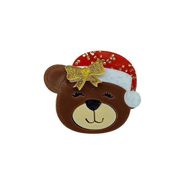 Aplique em Acrílico Ursinho de Natal | Cor: Marrom Escuro