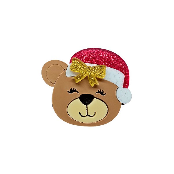 Aplique em Acrílico Ursinho de Natal | Cor: Marrom Claro