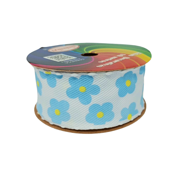 Fita Pesponto Sinimbu Pompom Flores | 38mm | 10 Metros | Cor: Azul Candy