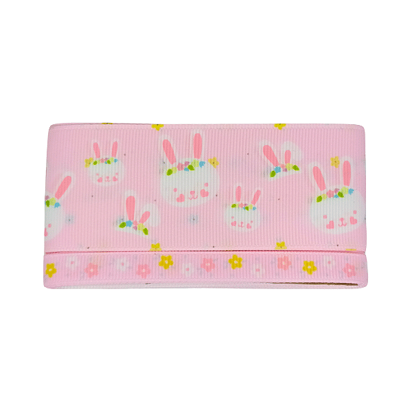 Fita Gorgurão YAMA Estampada Páscoa Nº2 | Nº9 | 5 Metros | Cor: Rosa