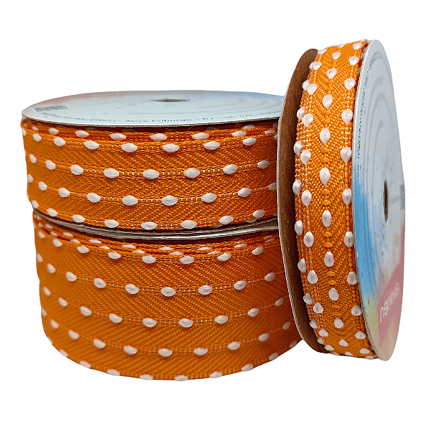 Fita Pespontada Sinimbu com Pompom | 10 Metros | Cor: Laranja
