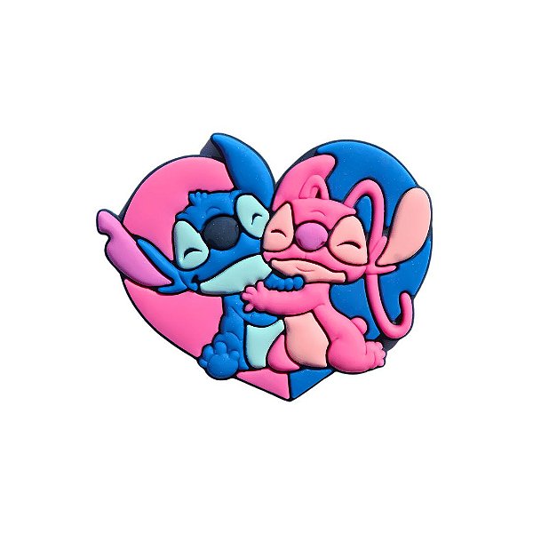 Aplique Emborrachado Personagem Coração Stitch e Angel