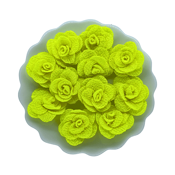 Flor de Tecido 3cm | 3 Unidades | Cor: Amarelo Neon