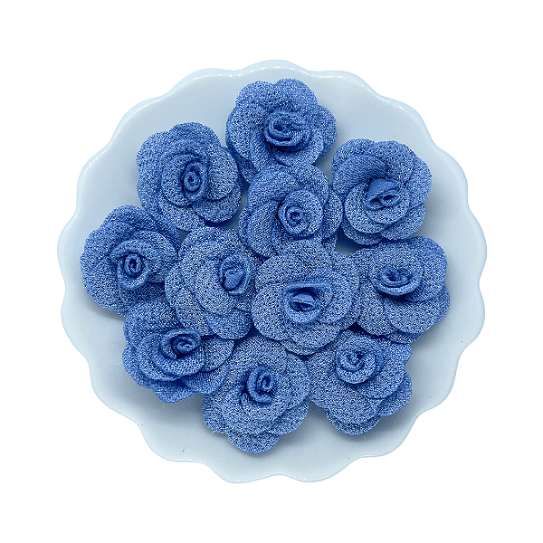 Flor de Tecido 3cm | 3 Unidades | Cor: Azul Bebê