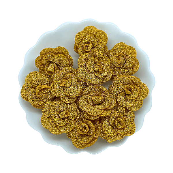 Flor de Tecido 3cm | 3 Unidades | Cor: Mostarda