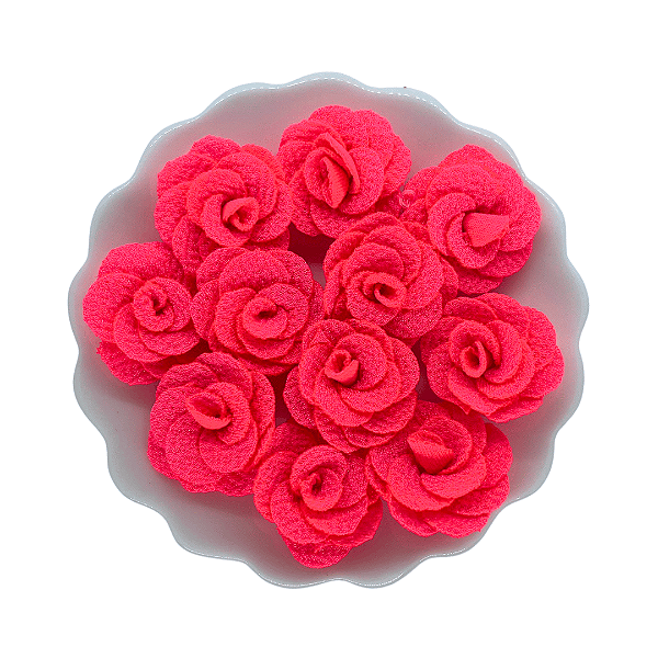 Flor de Tecido 3cm | 3 Unidades | Cor: Rosa Neon