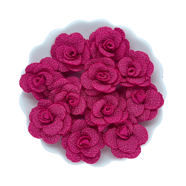 Flor de Tecido 3cm | 3 Unidades | Cor: Rosa Pink Especial