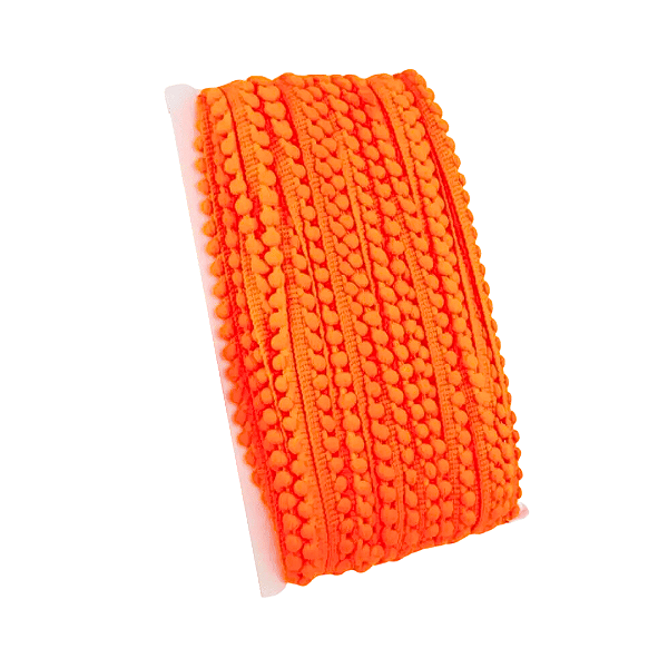 Fita Mini Pompom 10mm | 1 Metro Cor: Laranja Neon