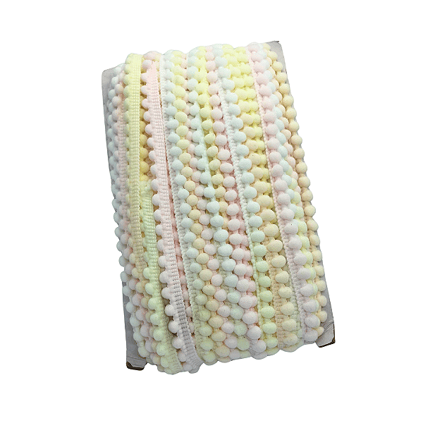 Fita Mini Pompom 10mm | 1 Metro Cor: Multicolorido Tons Pastéis 2