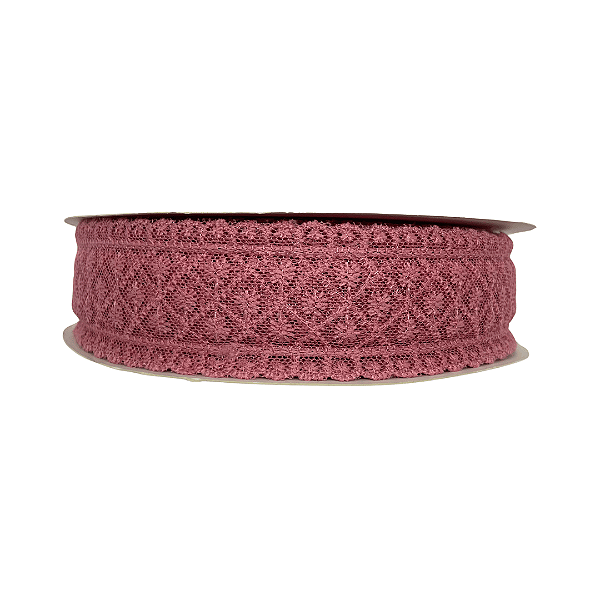 Fita de Renda Bordada 38mm | 1 Metro | Cor: Rose