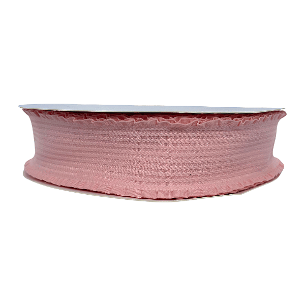 Fita Linha 3D com Borda Franzida 38mm | 1 Metro | Cor: Rosa Bebê