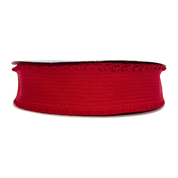 Fita Linha 3D com Borda Franzida 38mm | 1 Metro | Cor: Vermelho