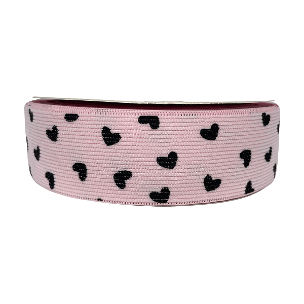 Fita de Veludo Cotelê com Coração 38mm | 1 Metro | Cor: Rosa Bebê