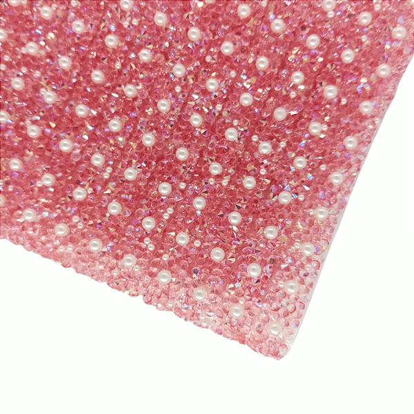 Manta de Strass com Pérola 1cm x 40cm | Cor: Coral