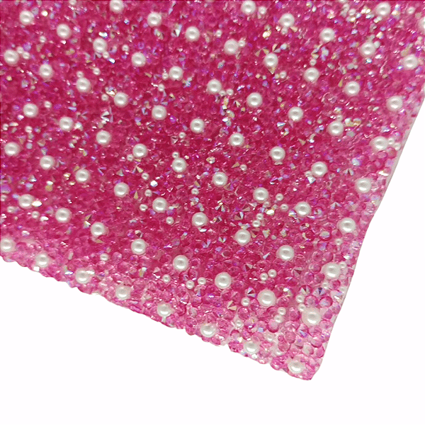 Manta de Strass com Pérola 1cm x 40cm | Cor: Rosa Pink