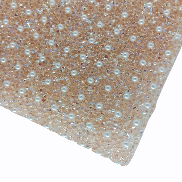 Manta de Strass com Pérola 1cm x 40cm | Cor: Salmão