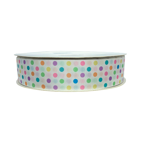 Fita Gorgurão Yama Estampada Bolinhas Coloridas Candy | Nº9 | 38mm | 1 Metro