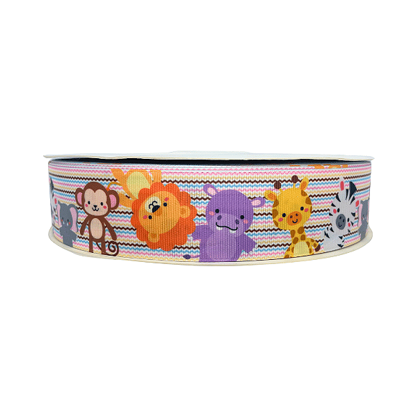 Fita Gorgurão Yama Estampada Animais Safari | Nº9 | 38mm | 1 Metro