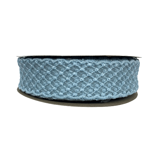 Fita Organza Bordada Importada 38mm | Metro | Cor: Azul