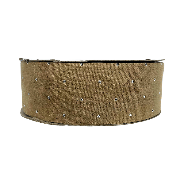 Fita Veludo com Gotas de Strass Yama 38mm | Metro | Cor: Camelo