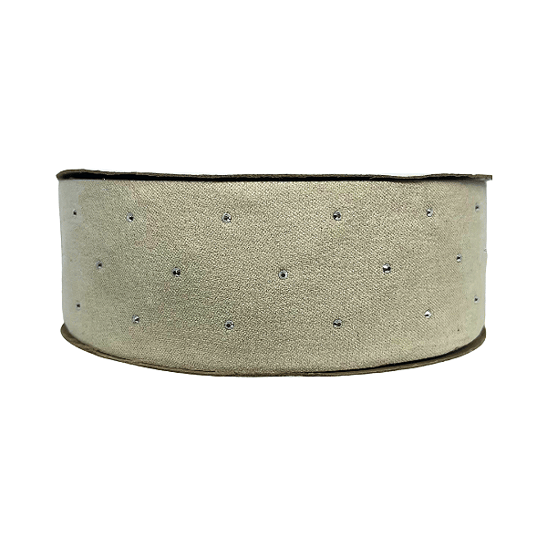Fita Veludo com Gotas de Strass Yama 38mm | Metro | Cor: Off White