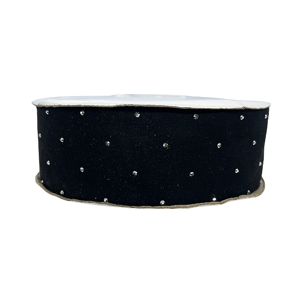 Fita Veludo com Gotas de Strass Yama 38mm | Metro | Cor: Preto
