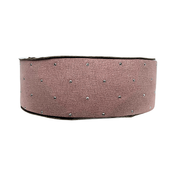 Fita Veludo com Gotas de Strass Yama 38mm | Metro | Cor: Rosa Antigo
