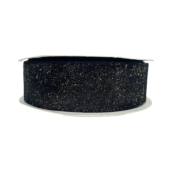 Fita Organza Foil Dourado Yama 38mm | Metro | Cor: Preto