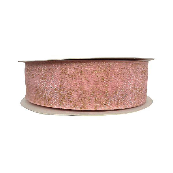 Fita Organza Foil Dourado Yama 38mm | Metro | Cor: Rosa Bebê