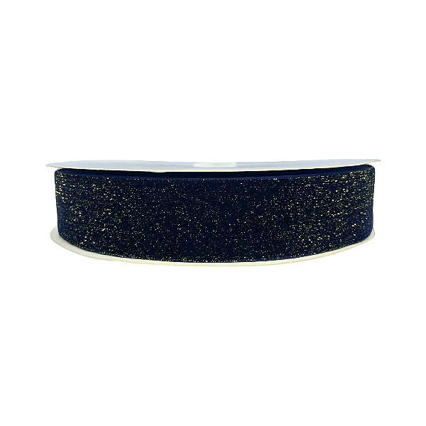Fita Veludo Metálico Gold Lurex Esponjada Yama 38mm | Metro | Cor: Preto