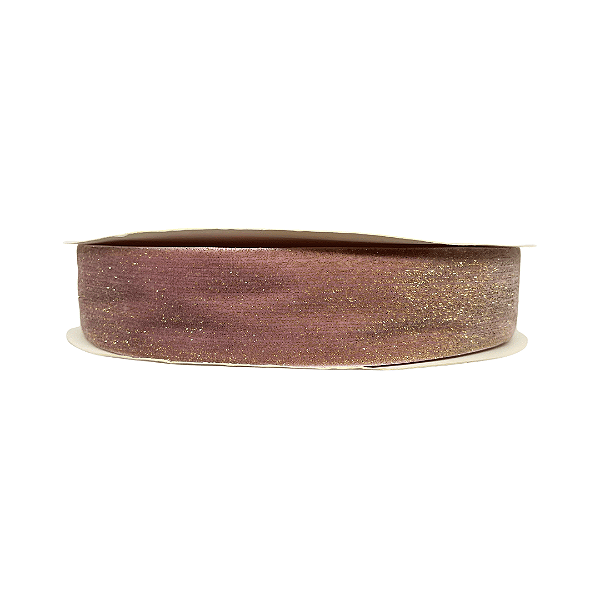Fita Veludo Metálico Gold Lurex Esponjada Yama 38mm | Metro | Cor: Rose