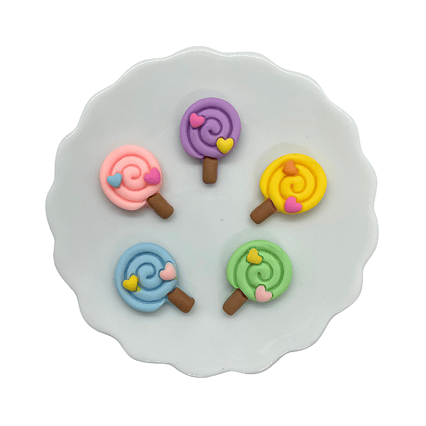 Aplique de Resina Pirulitos Sortidos 20mm x 28mm | 5 Unidades