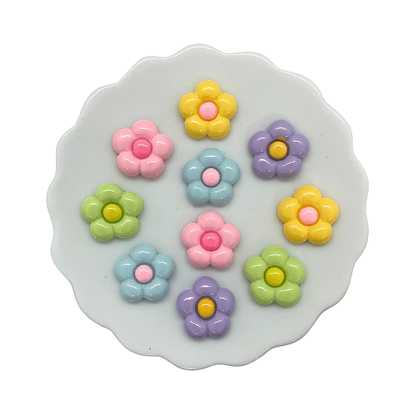 Aplique de Resina Flor Arrendondada Sortidas 20mm x 20mm | 5 Unidades