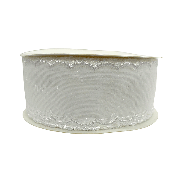 Fita Organza Voal Com Borda de Nuvem 38mm | 1 Metro Cor: Branco
