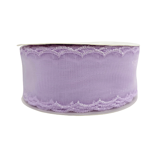 Fita Organza Voal Com Borda de Nuvem 38mm | 1 Metro Cor: Lilás