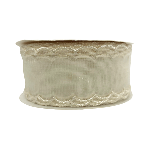 Fita Organza Voal Com Borda de Nuvem 38mm | 1 Metro Cor: Marfim